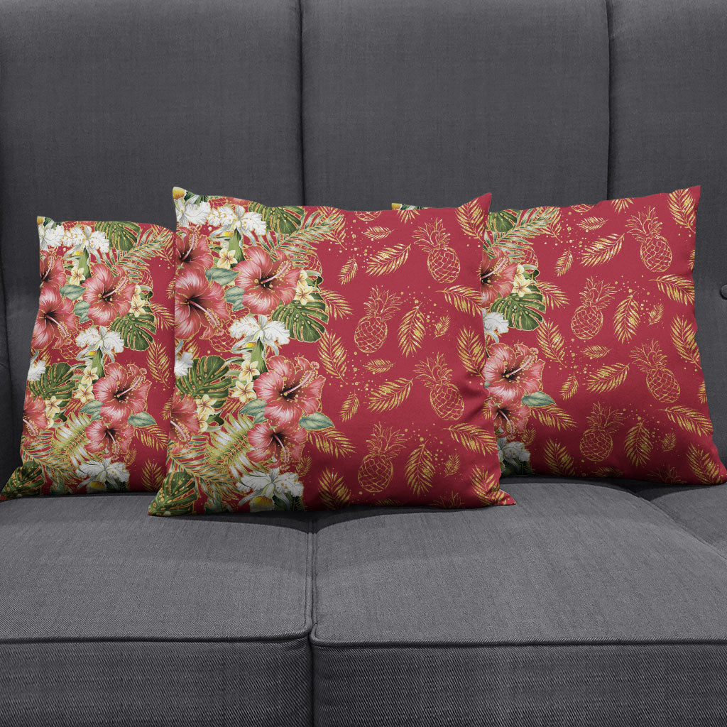 Hawaii Discoverers Day Pillow Cover Tropical Hibiscus Glitter Crimson LT05 - Polynesian Pride