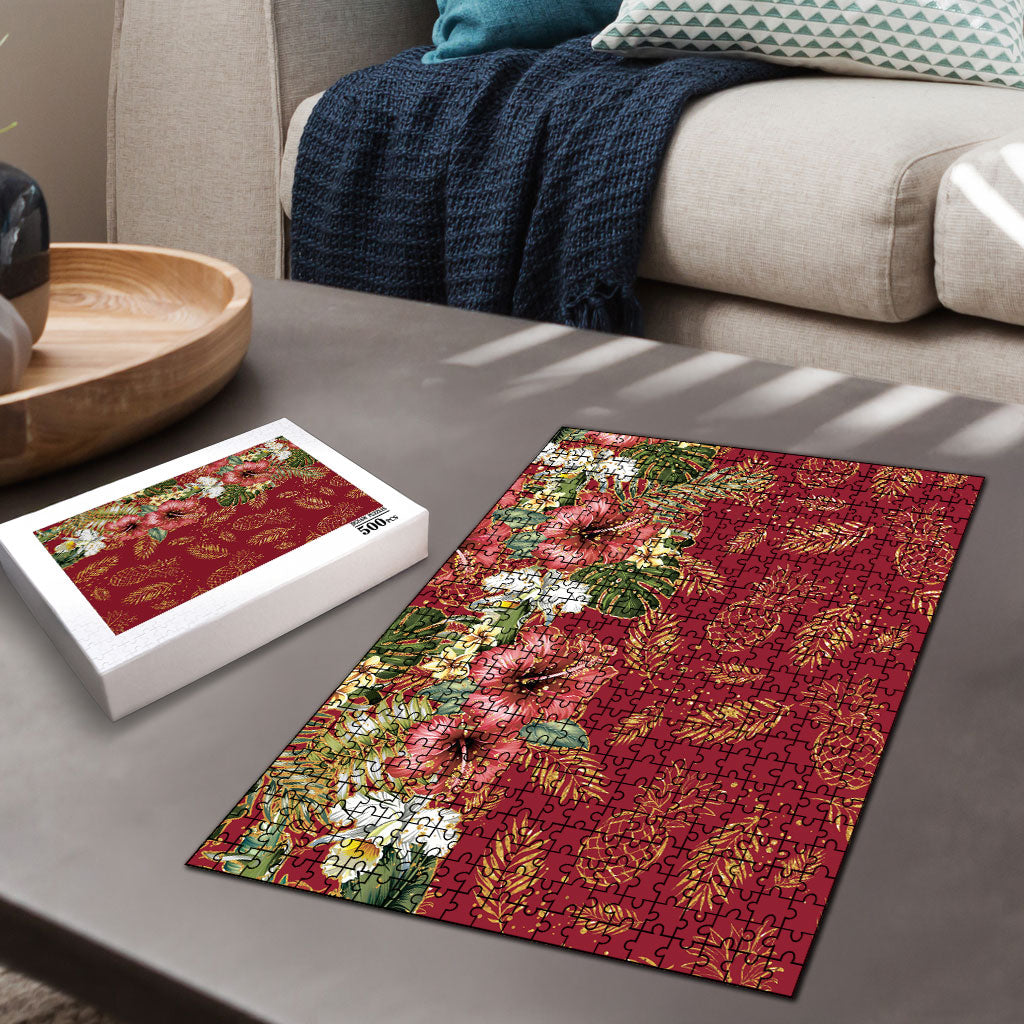 Hawaii Discoverers Day Puzzle Tropical Hibiscus Glitter Crimson LT05 - Polynesian Pride