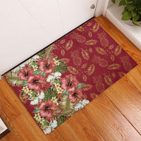 Hawaii Discoverers Day Rubber Doormat Tropical Hibiscus Glitter Crimson LT05 - Polynesian Pride