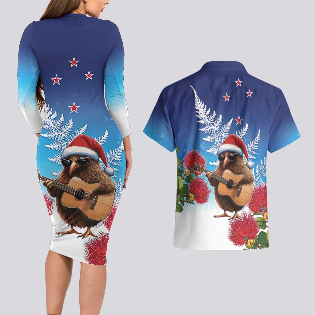 New Zealand Kiwi Christmas Couples Matching Long Sleeve Bodycon Dress and Hawaiian Shirt Xmas Vibe LT05 - Polynesian Pride