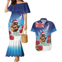 New Zealand Kiwi Christmas Couples Matching Mermaid Dress and Hawaiian Shirt Xmas Vibe LT05 Blue - Polynesian Pride