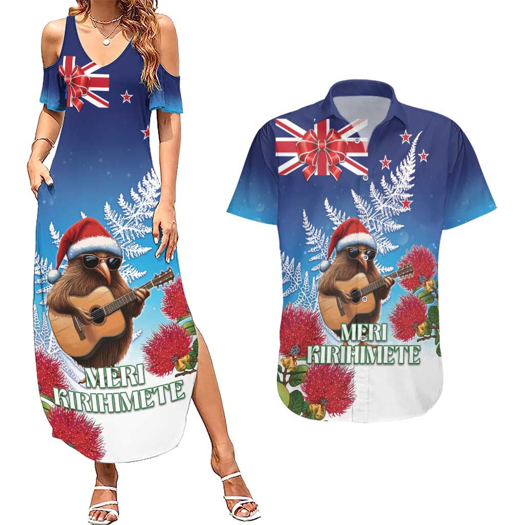 New Zealand Kiwi Christmas Couples Matching Summer Maxi Dress and Hawaiian Shirt Xmas Vibe