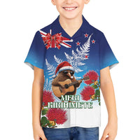 New Zealand Kiwi Christmas Family Matching Off The Shoulder Long Sleeve Dress and Hawaiian Shirt Xmas Vibe LT05 Son's Shirt Blue - Polynesian Pride
