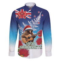 New Zealand Kiwi Christmas Family Matching Puletasi and Hawaiian Shirt Xmas Vibe LT05 Dad's Shirt - Long Sleeve Blue - Polynesian Pride