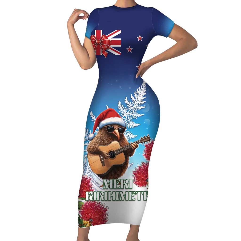 New Zealand Kiwi Christmas Family Matching Short Sleeve Bodycon Dress and Hawaiian Shirt Xmas Vibe LT05 Mom's Dress Blue - Polynesian Pride