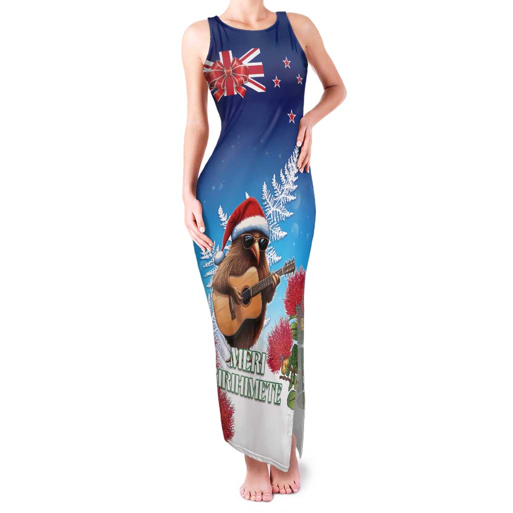 New Zealand Kiwi Christmas Family Matching Tank Maxi Dress and Hawaiian Shirt Xmas Vibe LT05 Mom's Dress Blue - Polynesian Pride