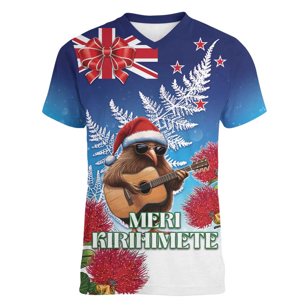 New Zealand Kiwi Christmas Women V-Neck T-Shirt Xmas Vibe