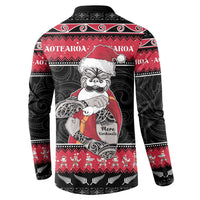 New Zealand Santa Tiki Christmas Button Sweatshirt Meri Kirihimete