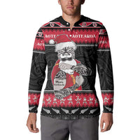 New Zealand Santa Tiki Christmas Button Sweatshirt Meri Kirihimete