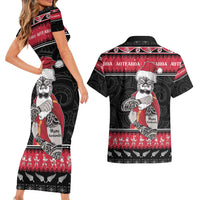 New Zealand Santa Tiki Christmas Couples Matching Short Sleeve Bodycon Dress and Hawaiian Shirt Meri Kirihimete LT05 - Polynesian Pride