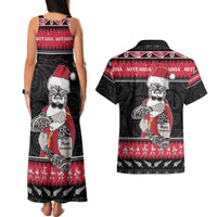 New Zealand Santa Tiki Christmas Couples Matching Tank Maxi Dress and Hawaiian Shirt Meri Kirihimete LT05 - Polynesian Pride
