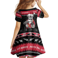 New Zealand Santa Tiki Christmas Family Matching Off The Shoulder Long Sleeve Dress and Hawaiian Shirt Meri Kirihimete LT05 - Polynesian Pride