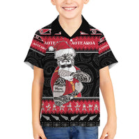 New Zealand Santa Tiki Christmas Family Matching Off The Shoulder Long Sleeve Dress and Hawaiian Shirt Meri Kirihimete LT05 Son's Shirt Black - Polynesian Pride