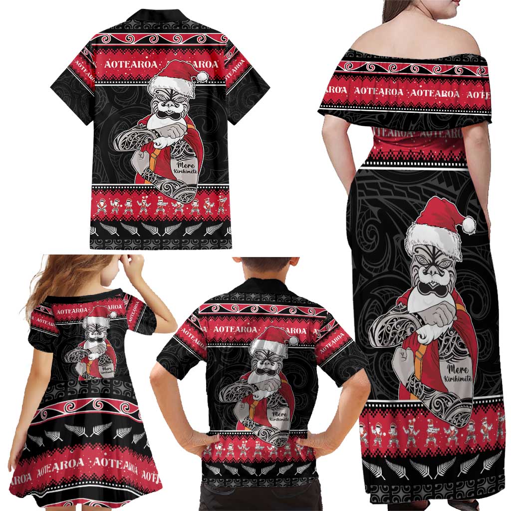 New Zealand Santa Tiki Christmas Family Matching Off Shoulder Maxi Dress and Hawaiian Shirt Meri Kirihimete LT05 - Polynesian Pride
