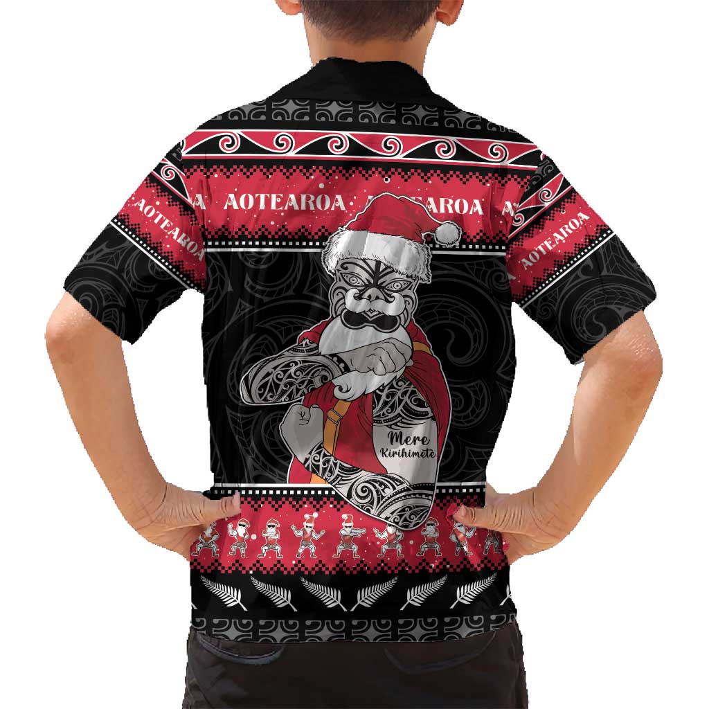 New Zealand Santa Tiki Christmas Family Matching Off Shoulder Short Dress and Hawaiian Shirt Meri Kirihimete LT05 - Polynesian Pride