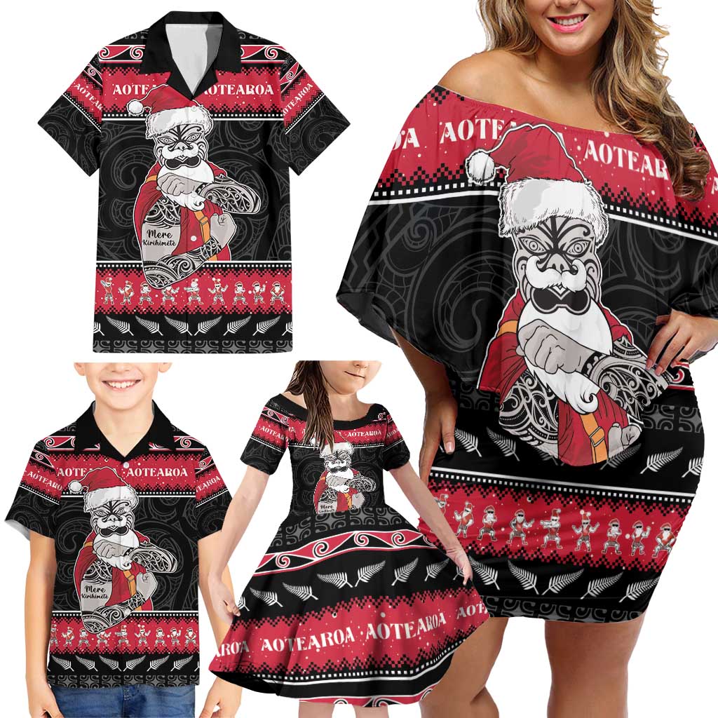 New Zealand Santa Tiki Christmas Family Matching Off Shoulder Short Dress and Hawaiian Shirt Meri Kirihimete LT05 - Polynesian Pride