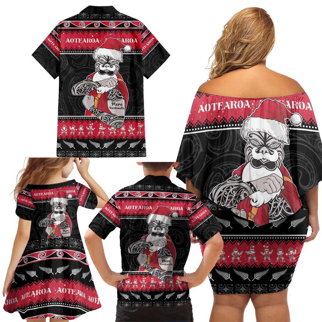 New Zealand Santa Tiki Christmas Family Matching Off Shoulder Short Dress and Hawaiian Shirt Meri Kirihimete LT05 - Polynesian Pride