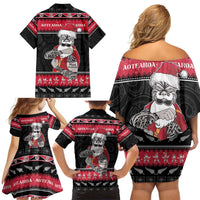 New Zealand Santa Tiki Christmas Family Matching Off Shoulder Short Dress and Hawaiian Shirt Meri Kirihimete LT05 - Polynesian Pride