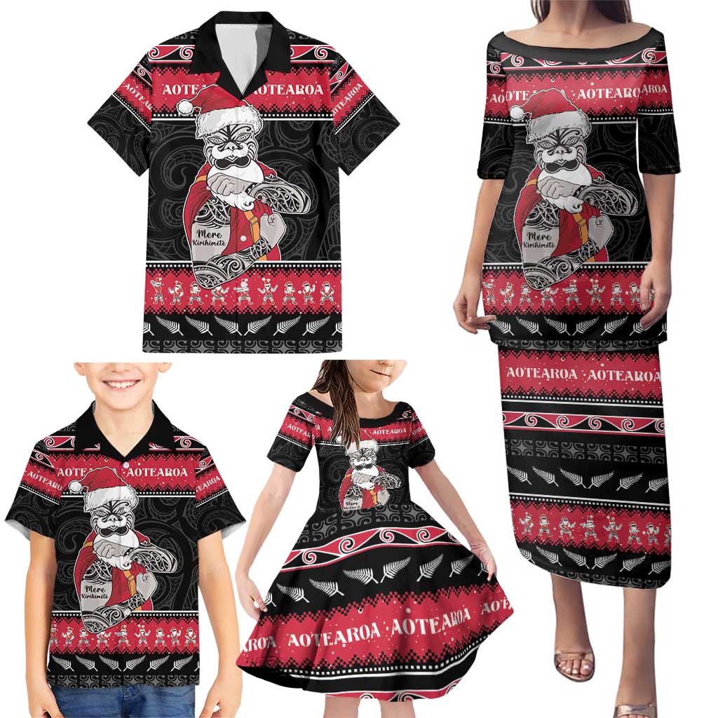 New Zealand Santa Tiki Christmas Family Matching Puletasi and Hawaiian Shirt Meri Kirihimete LT05 - Polynesian Pride