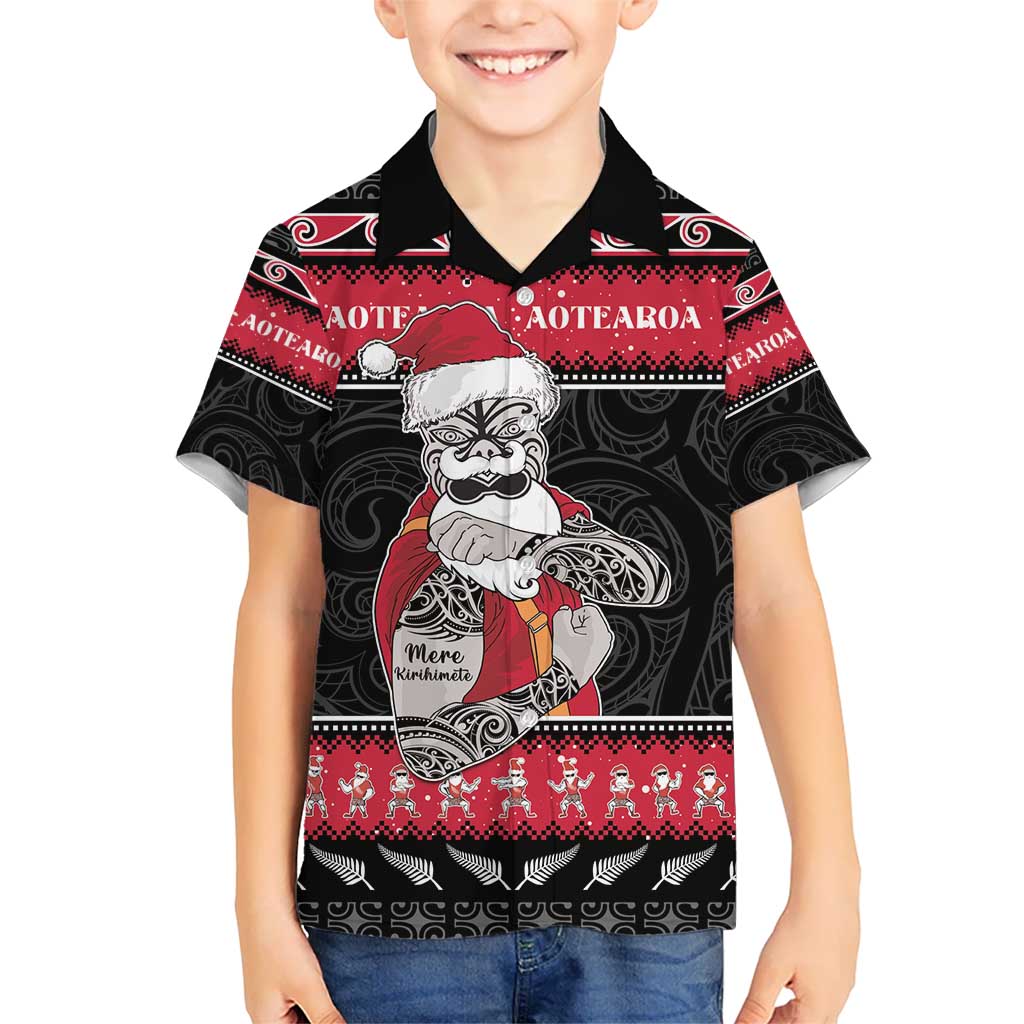 New Zealand Santa Tiki Christmas Kid Hawaiian Shirt Meri Kirihimete