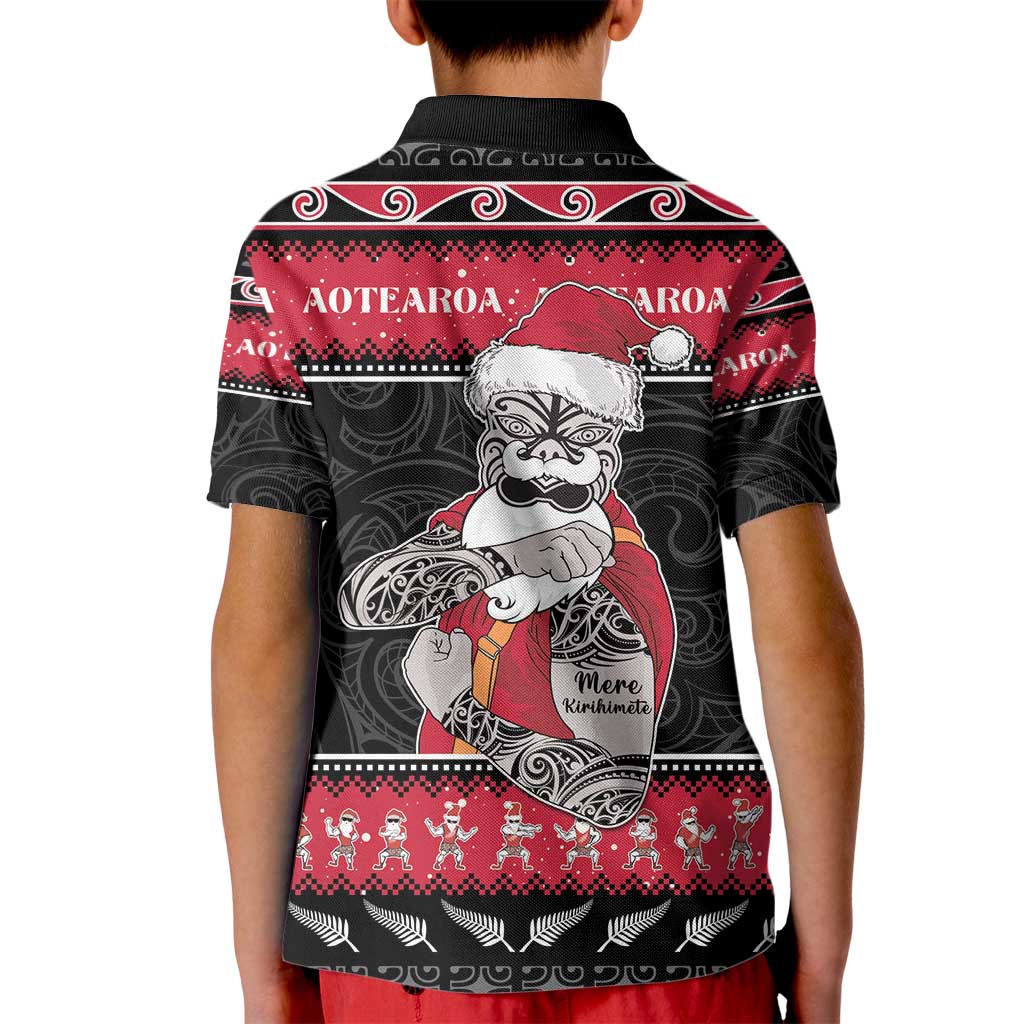 New Zealand Santa Tiki Christmas Kid Polo Shirt Meri Kirihimete