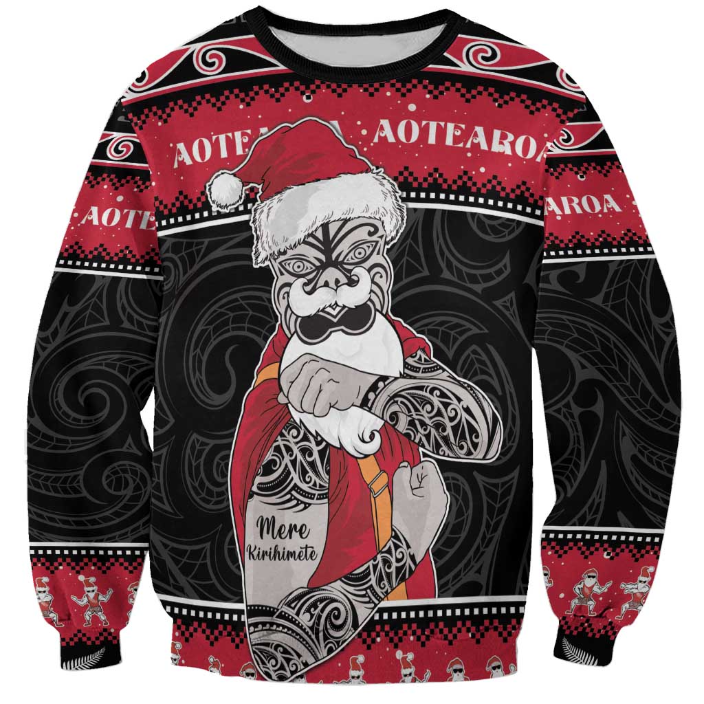 New Zealand Santa Tiki Christmas Sweatshirt Meri Kirihimete