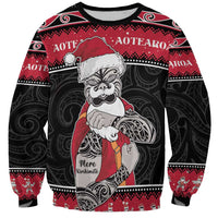 New Zealand Santa Tiki Christmas Sweatshirt Meri Kirihimete