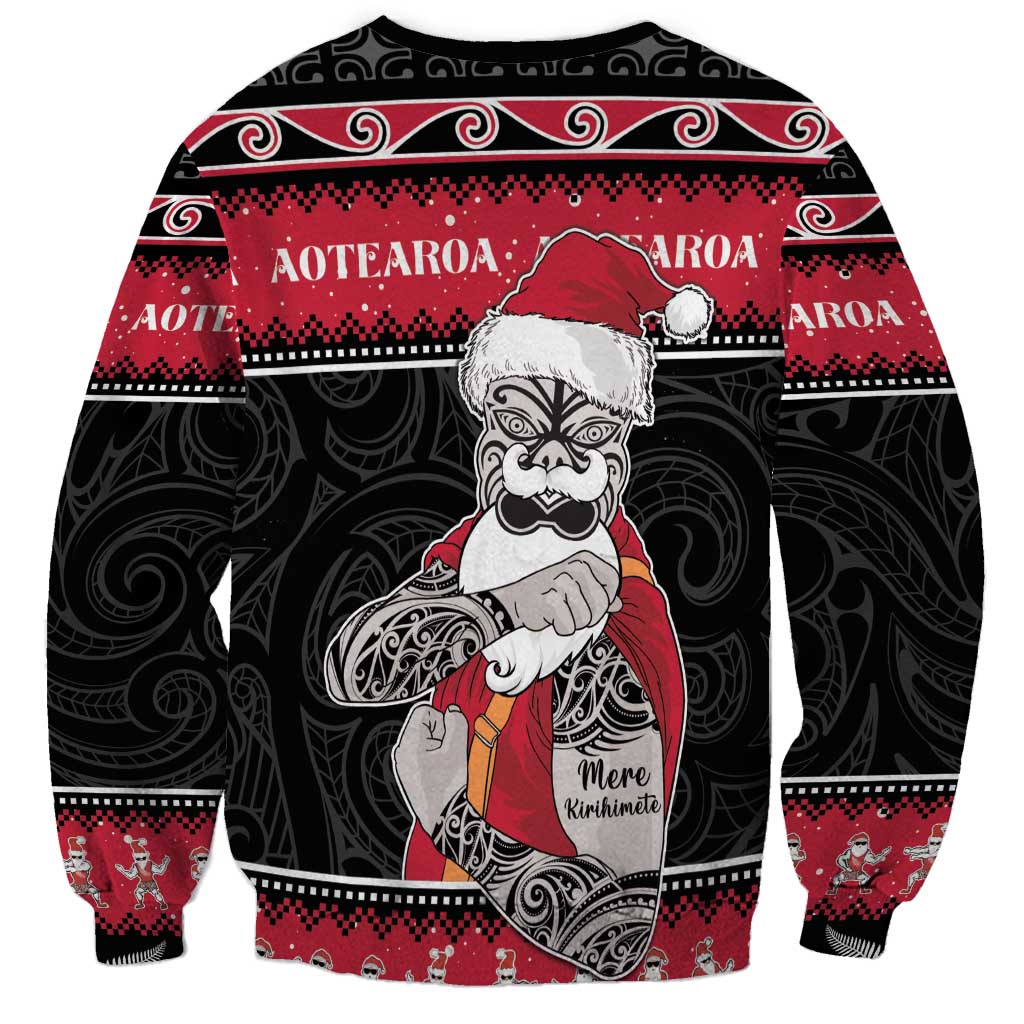New Zealand Santa Tiki Christmas Sweatshirt Meri Kirihimete