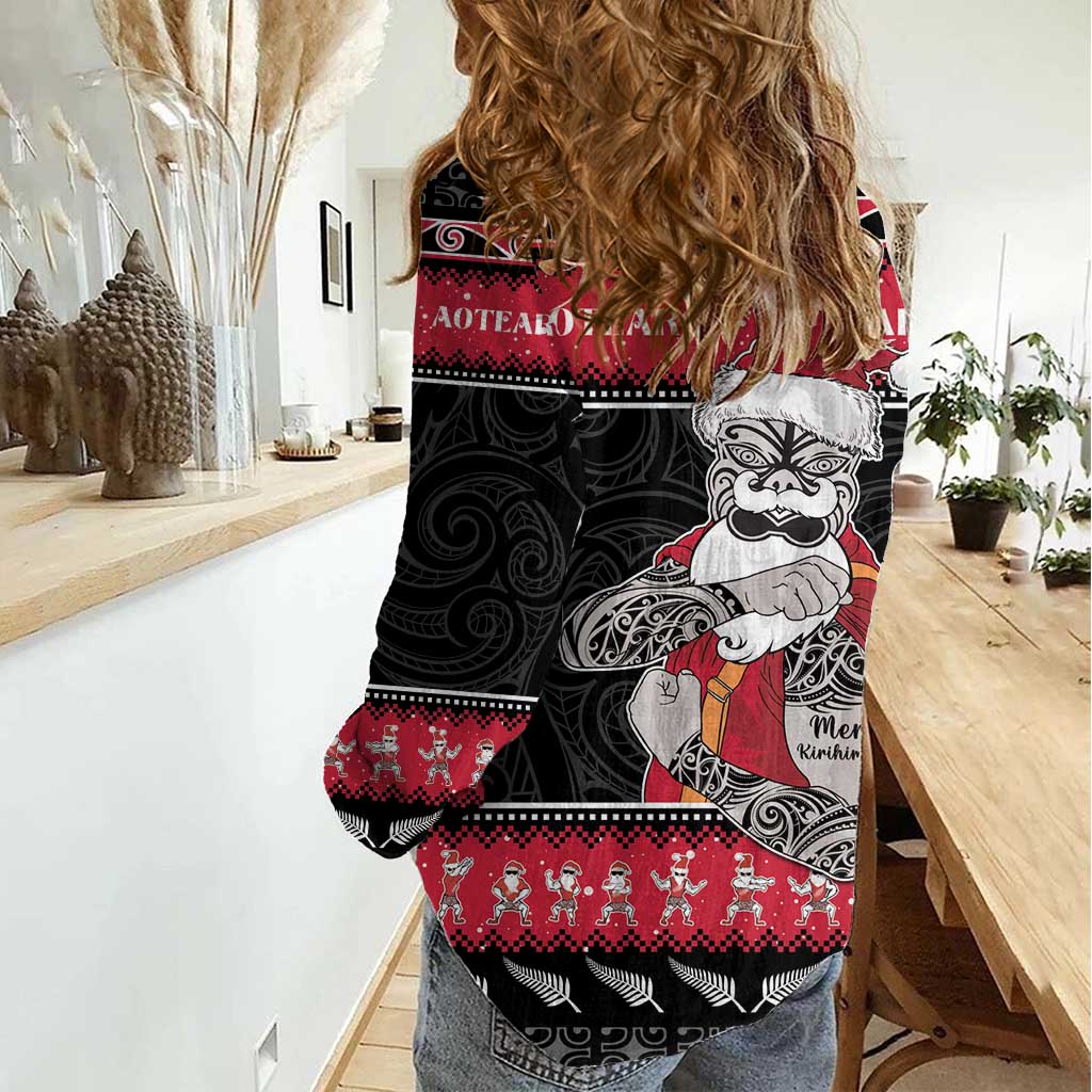 New Zealand Santa Tiki Christmas Women Casual Shirt Meri Kirihimete LT05 - Polynesian Pride