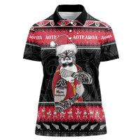 New Zealand Santa Tiki Christmas Women Polo Shirt Meri Kirihimete LT05 Female Black - Polynesian Pride