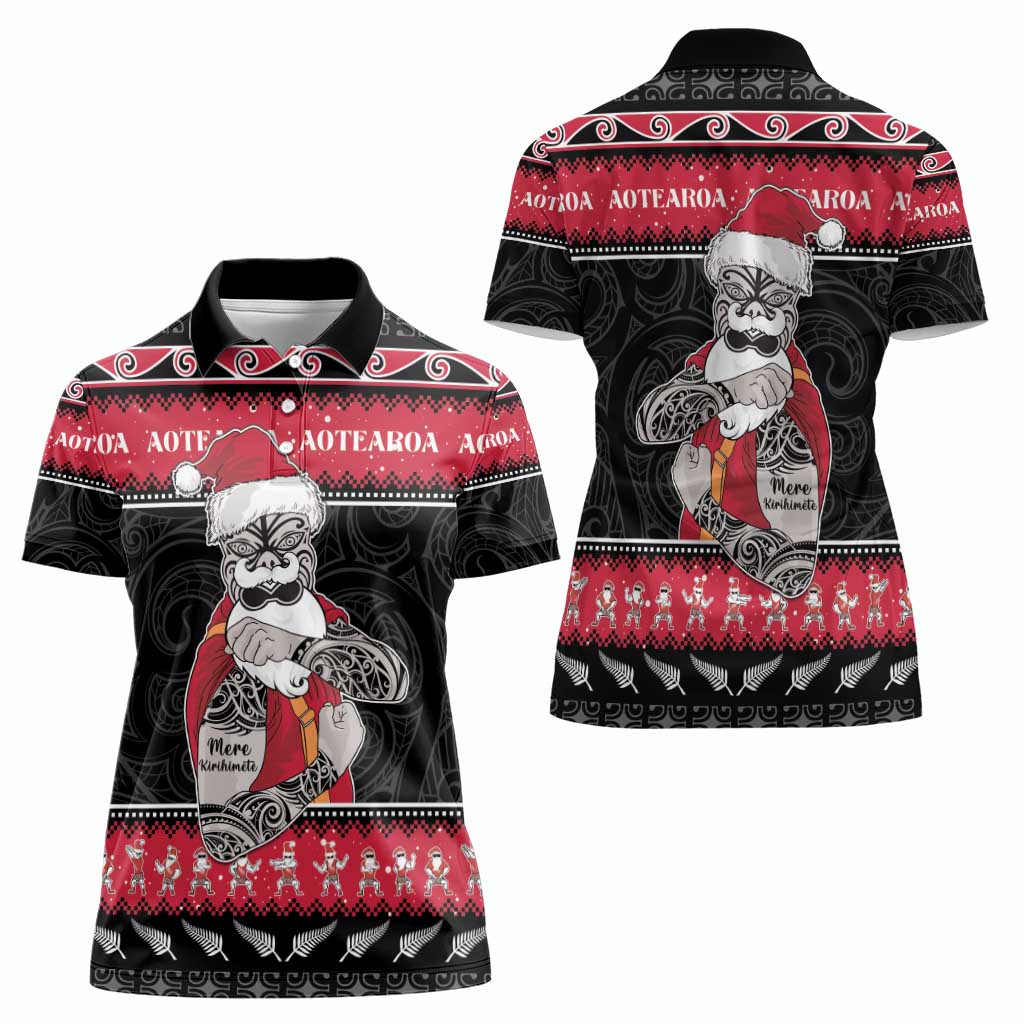 New Zealand Santa Tiki Christmas Women Polo Shirt Meri Kirihimete LT05 - Polynesian Pride