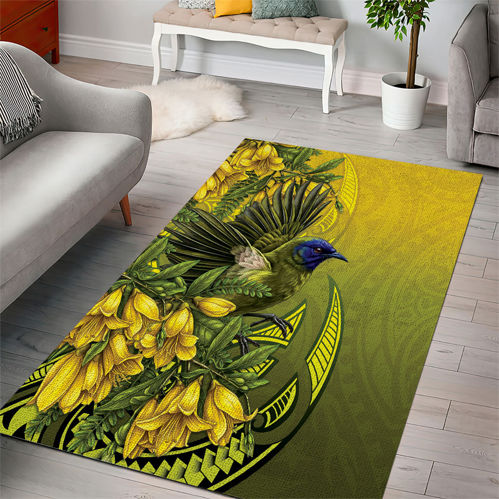 New Zealand Bellbird Area Rug With Kowhai Flowers LT05 - Polynesian Pride