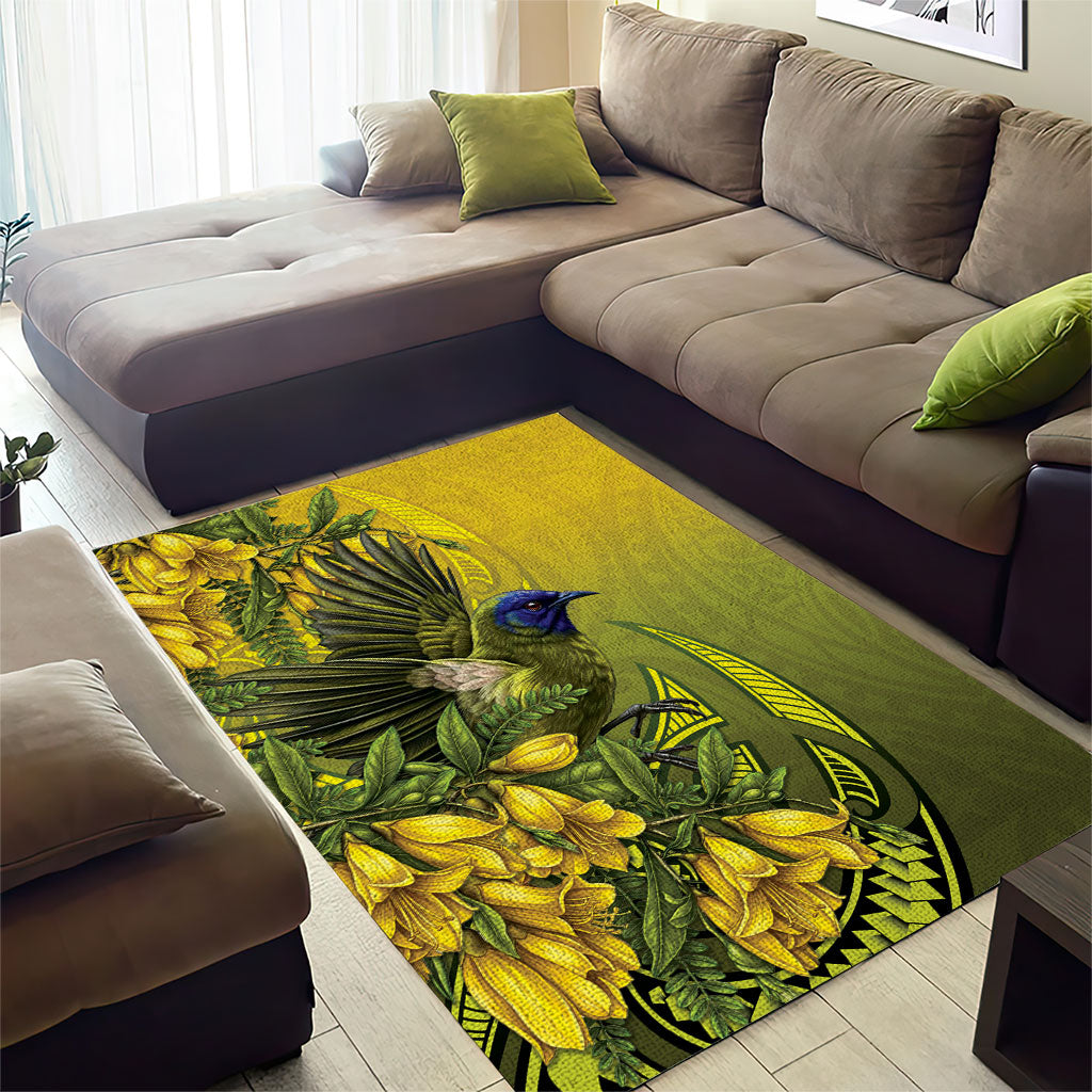 New Zealand Bellbird Area Rug With Kowhai Flowers LT05 - Polynesian Pride