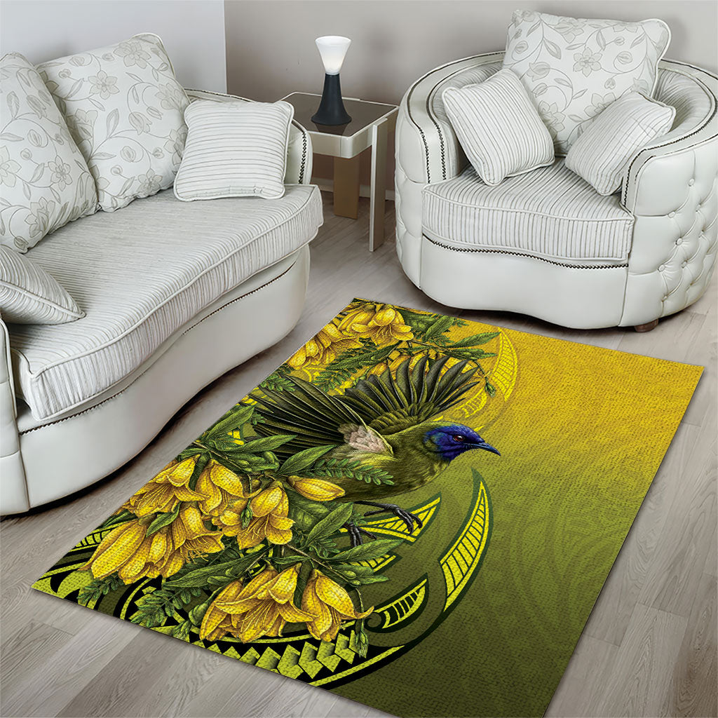 New Zealand Bellbird Area Rug With Kowhai Flowers LT05 - Polynesian Pride