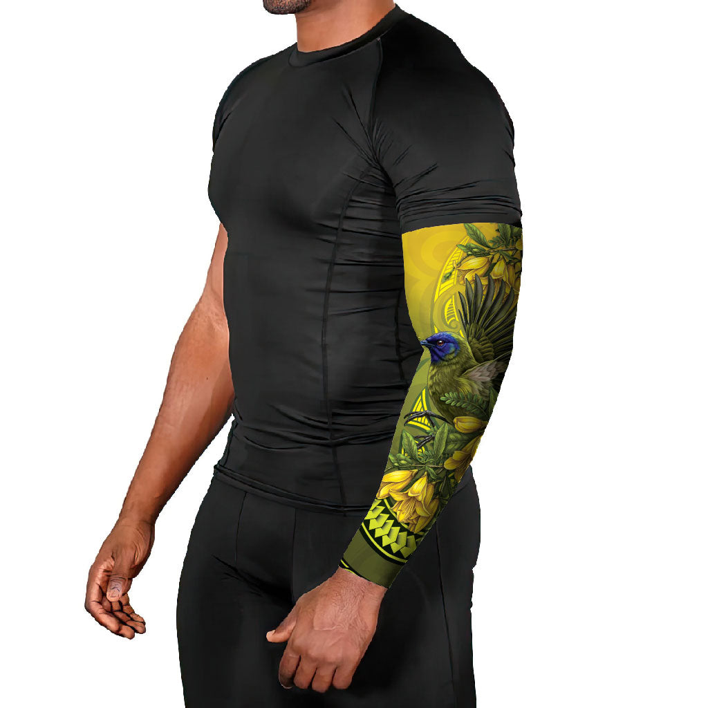 New Zealand Bellbird Arm Sleeves With Kowhai Flowers LT05 - Polynesian Pride