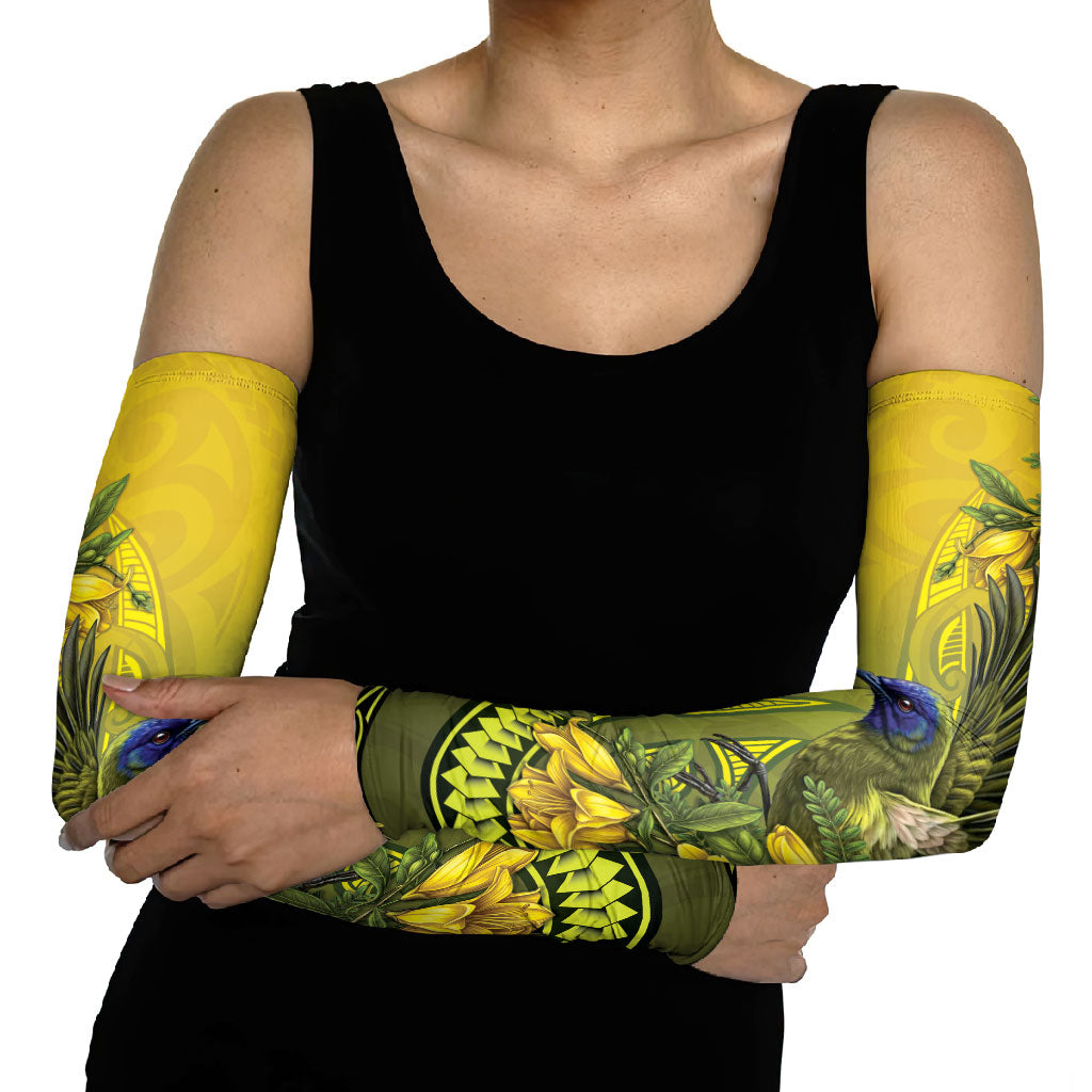 New Zealand Bellbird Arm Sleeves With Kowhai Flowers LT05 - Polynesian Pride