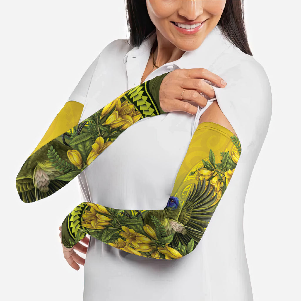 New Zealand Bellbird Arm Sleeves With Kowhai Flowers LT05 - Polynesian Pride