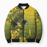 New Zealand Bellbird Bomber Puffer Jacket With Kowhai Flowers LT05 Unisex Yellow - Polynesian Pride