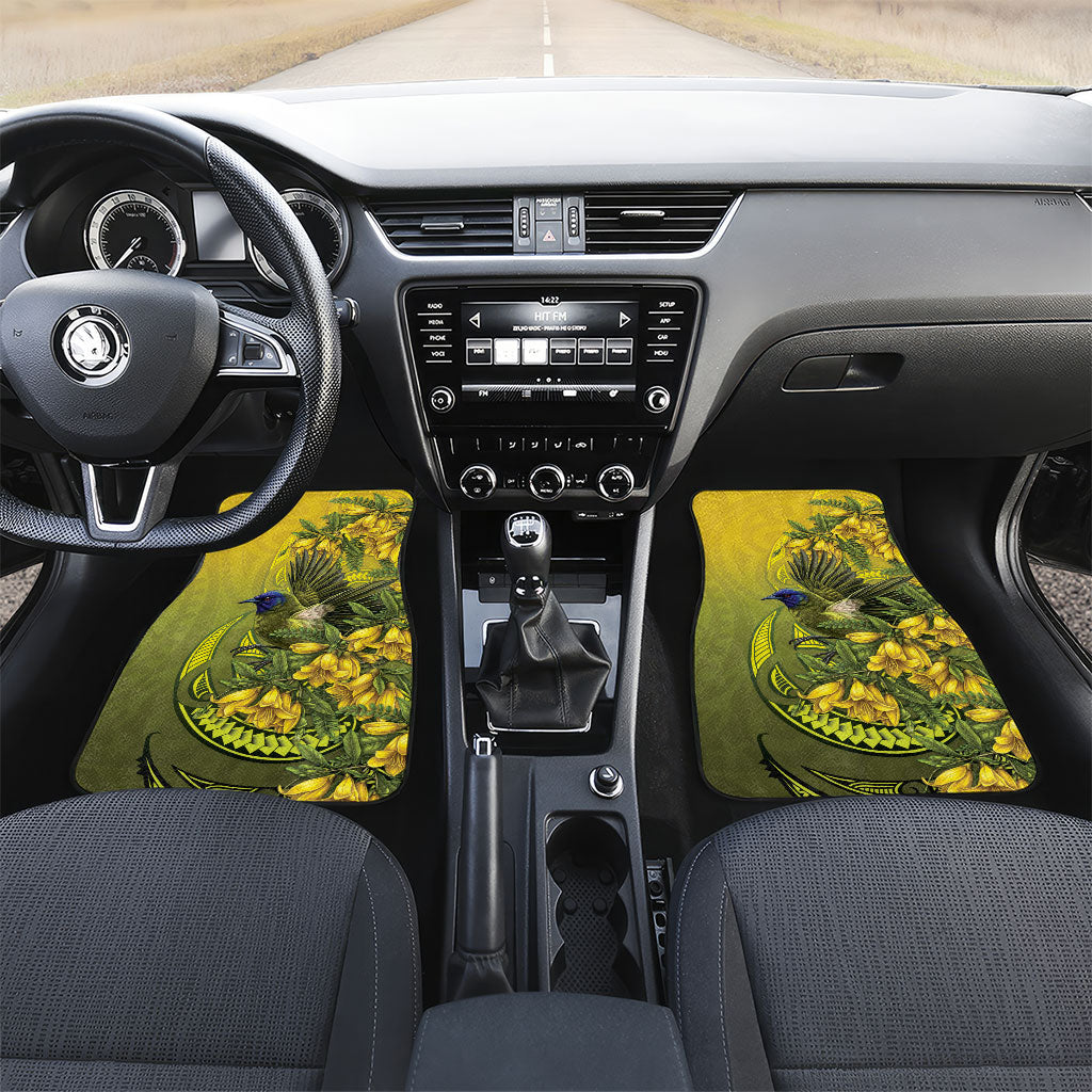 New Zealand Bellbird Car Mats With Kowhai Flowers LT05 Set 2pcs - Front Yellow - Polynesian Pride