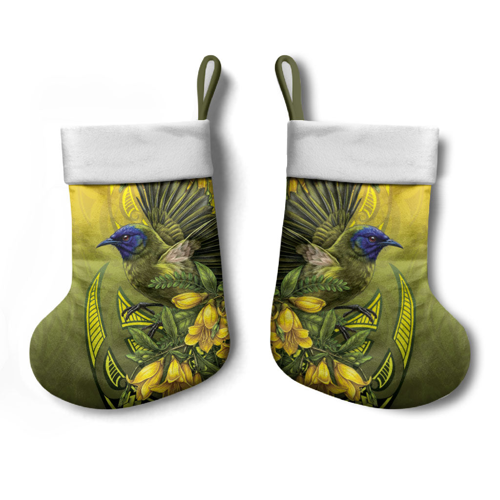 New Zealand Bellbird Christmas Stocking With Kowhai Flowers LT05 - Polynesian Pride