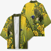 New Zealand Bellbird Kimono With Kowhai Flowers
