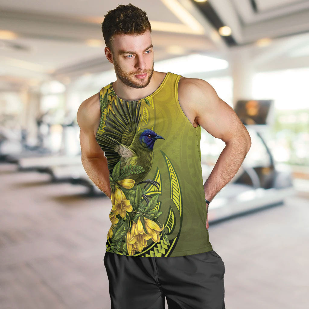 New Zealand Bellbird Men Tank Top With Kowhai Flowers LT05 Yellow - Polynesian Pride