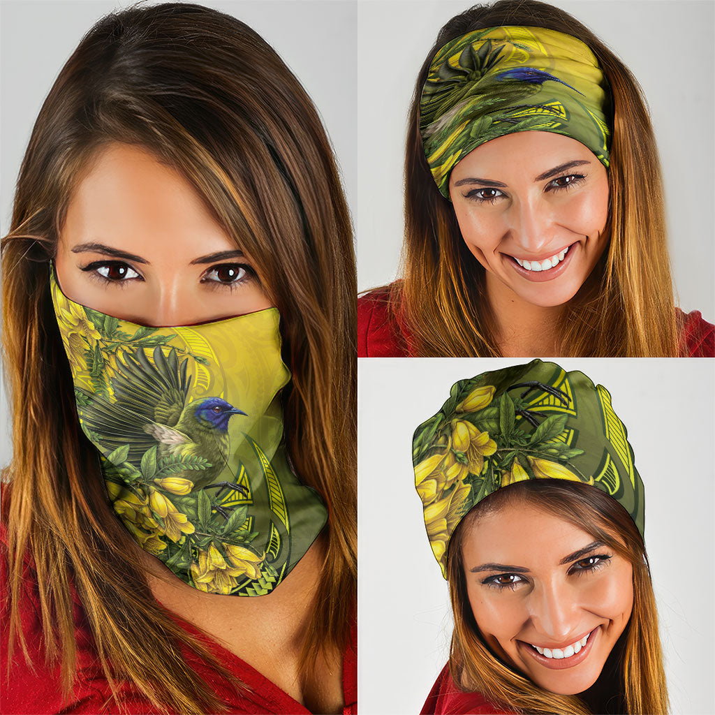New Zealand Bellbird Neck Gaiter With Kowhai Flowers LT05 - Polynesian Pride