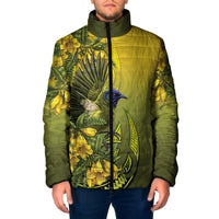 New Zealand Bellbird Padded Jacket With Kowhai Flowers