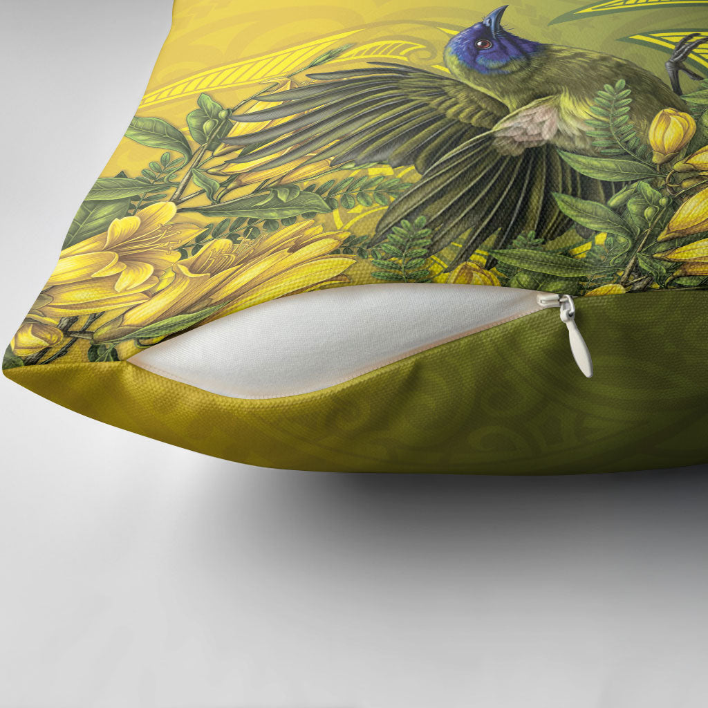 New Zealand Bellbird Pillow Cover With Kowhai Flowers LT05 - Polynesian Pride