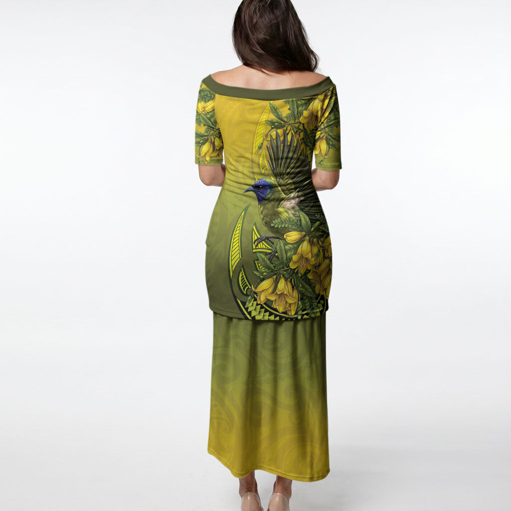 New Zealand Bellbird Puletasi With Kowhai Flowers LT05 - Polynesian Pride