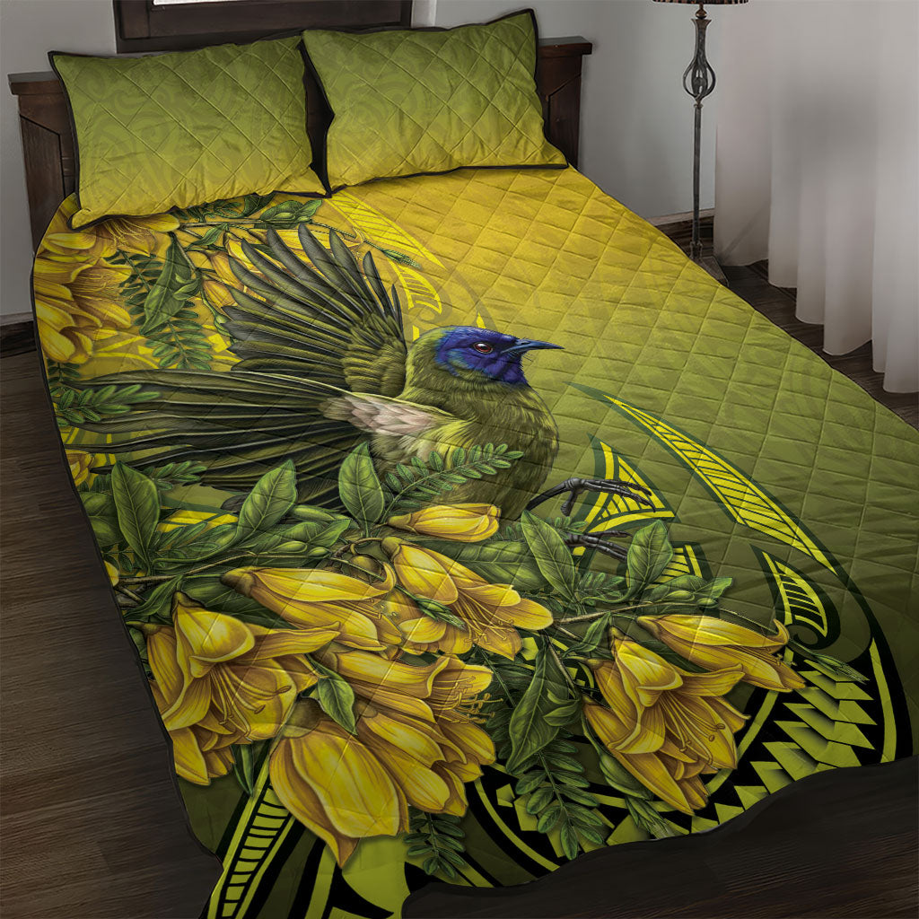 New Zealand Bellbird Quilt Bed Set With Kowhai Flowers LT05 Yellow - Polynesian Pride