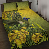New Zealand Bellbird Quilt Bed Set With Kowhai Flowers LT05 Yellow - Polynesian Pride