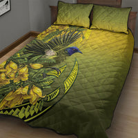 New Zealand Bellbird Quilt Bed Set With Kowhai Flowers LT05 - Polynesian Pride