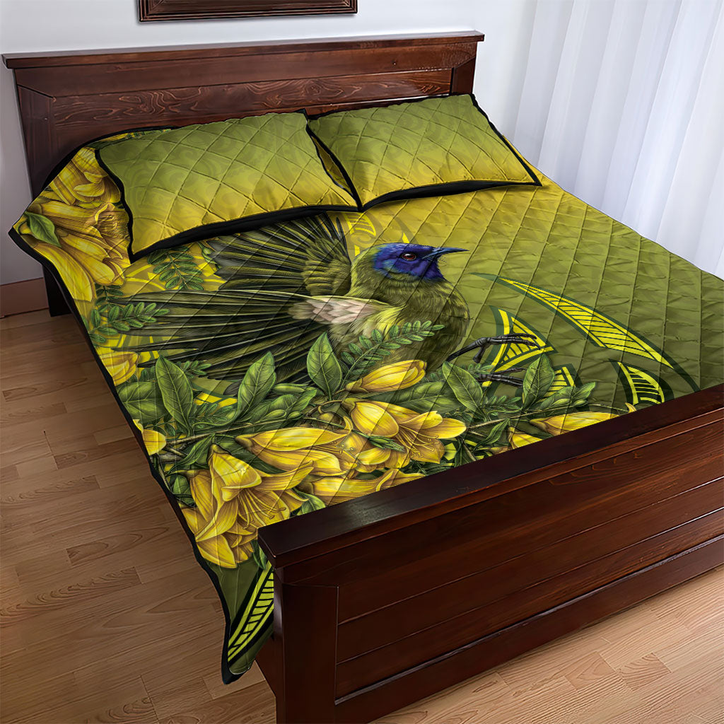 New Zealand Bellbird Quilt Bed Set With Kowhai Flowers LT05 - Polynesian Pride
